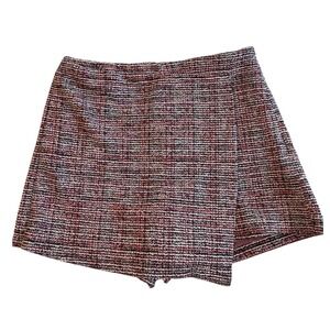 Priceless Womens Burgundy Plaid Tweed Wrap Front High Waisted Skort Size M